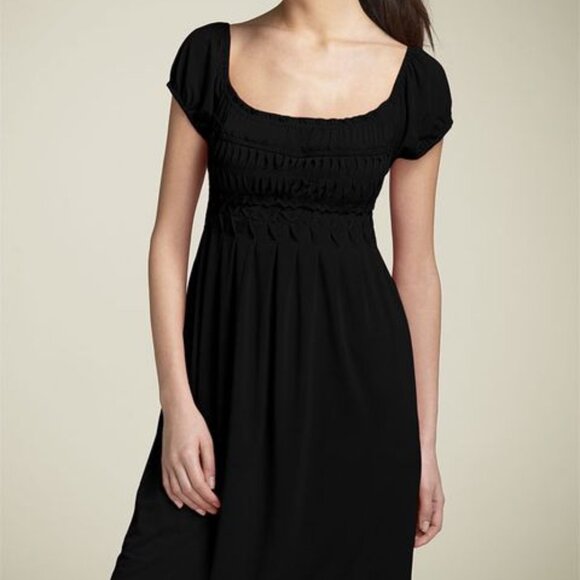 Muse Dresses & Skirts - NWOT Muse Smocked Black Dress with Crochet Trim and Pleats size 4